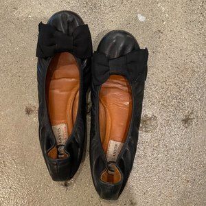 Lanvin black leather ballet flats with ribbon bow